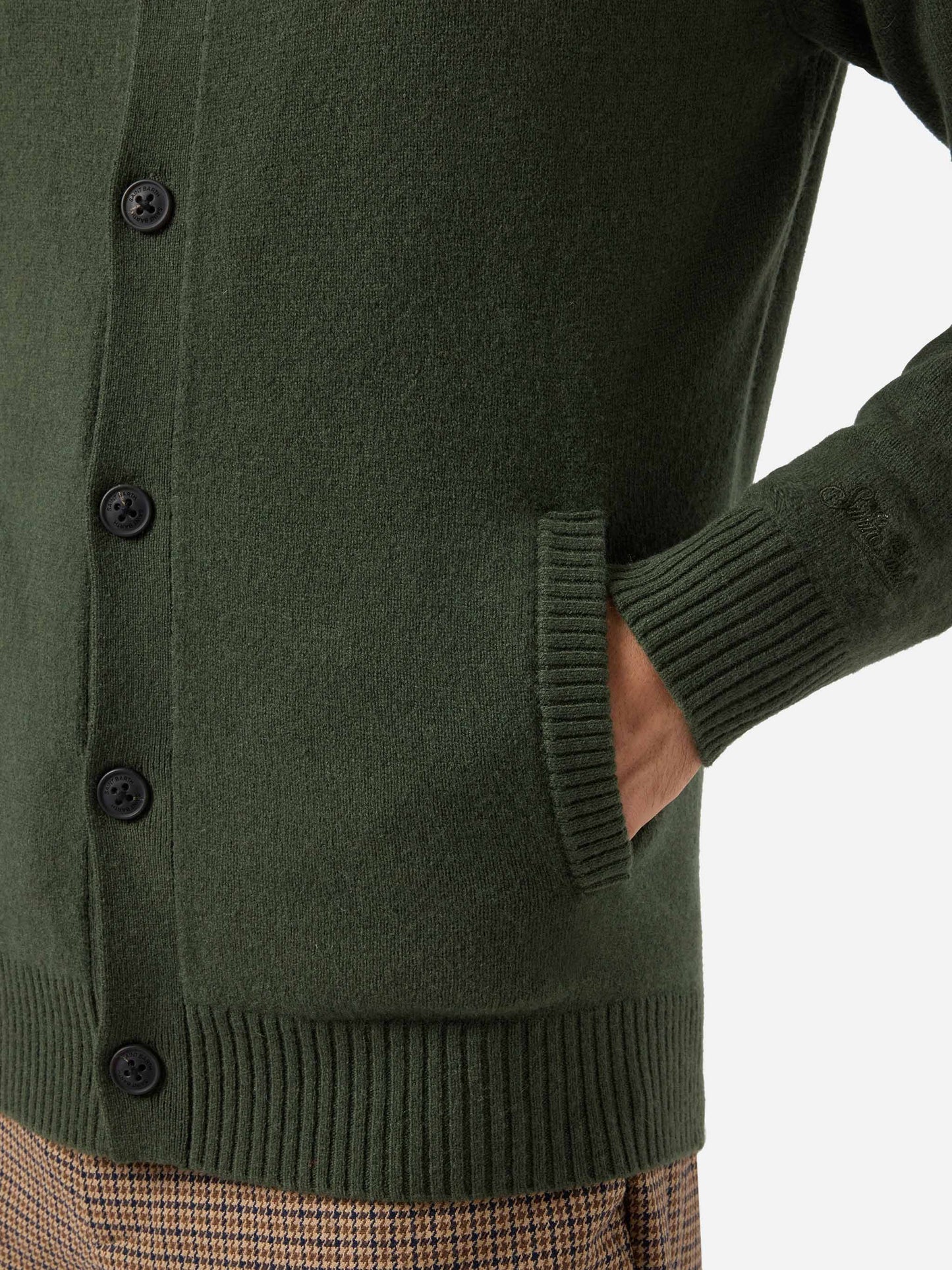 Cardigan Galway in lana verde militare