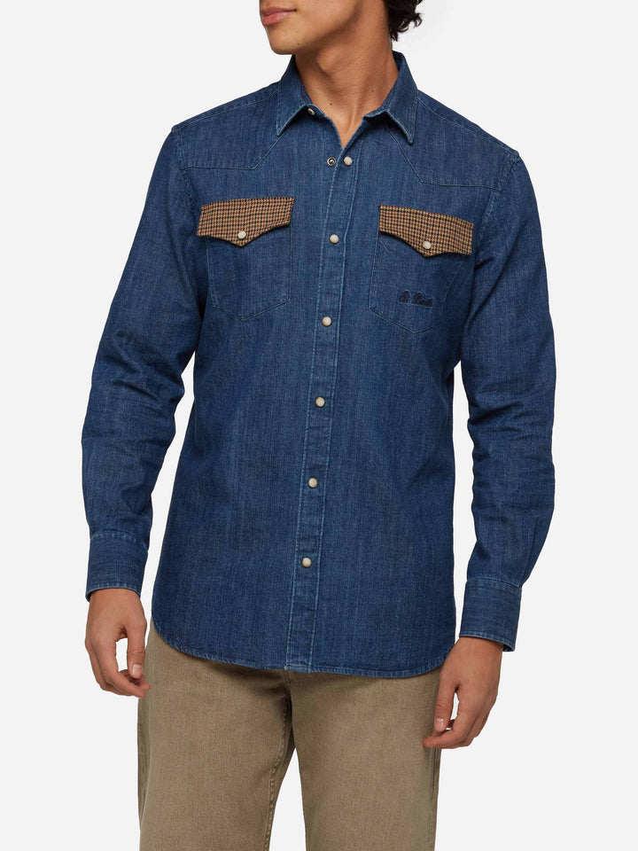 Denim shirt Greg with pied de poul patches