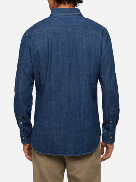 Denim shirt Greg with pied de poul patches - MC2 Saint Barth