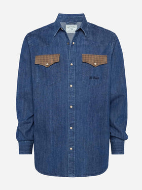 Denim shirt Greg with pied de poul patches - MC2 Saint Barth