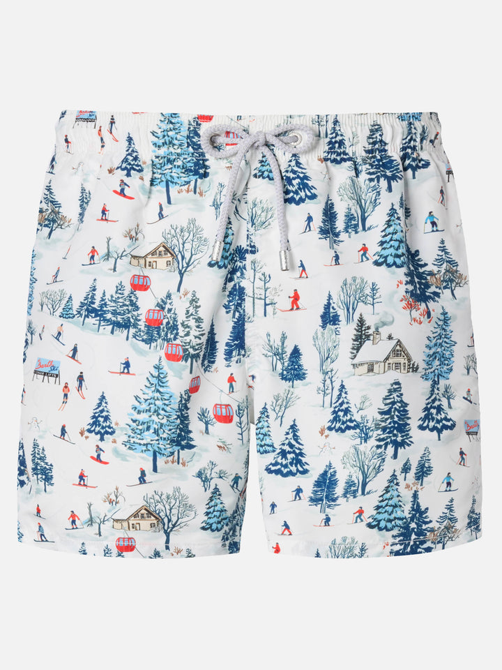 Costume mare lunghezza media Gustavia con stampa pista da sci