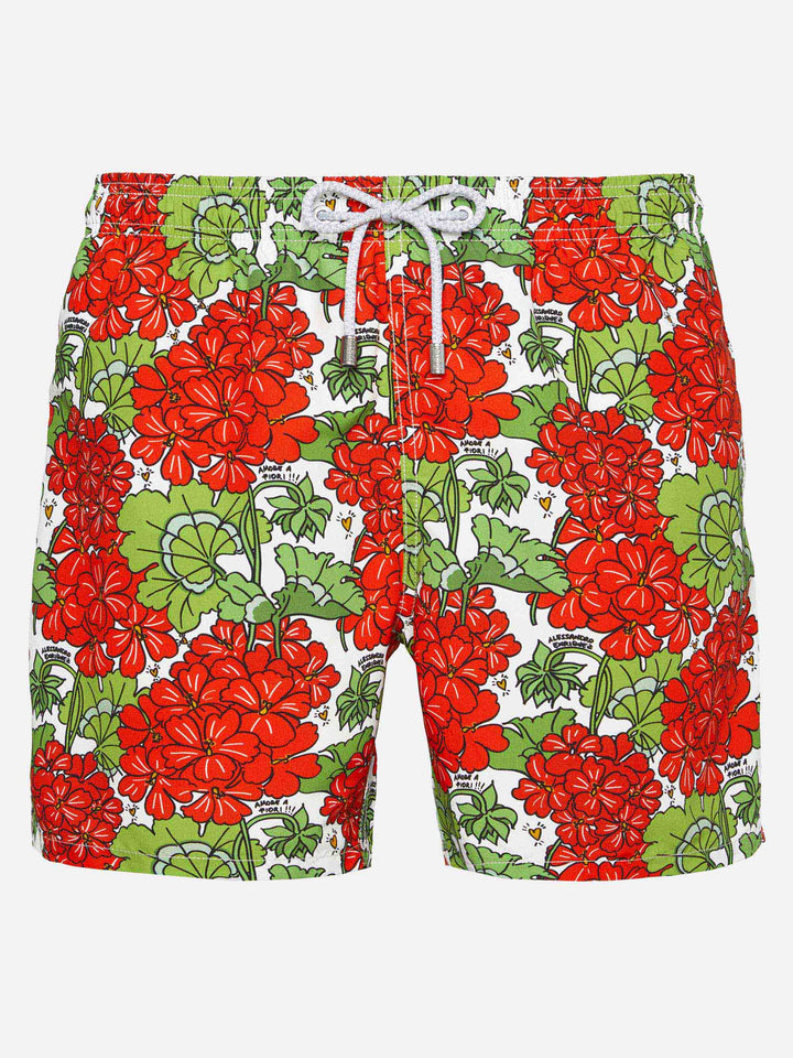 Mid-length Gustavia swim-shorts with flower print | ALESSANDRO ENRIQUEZ SPECIAL EDITION - MC2 Saint Barth