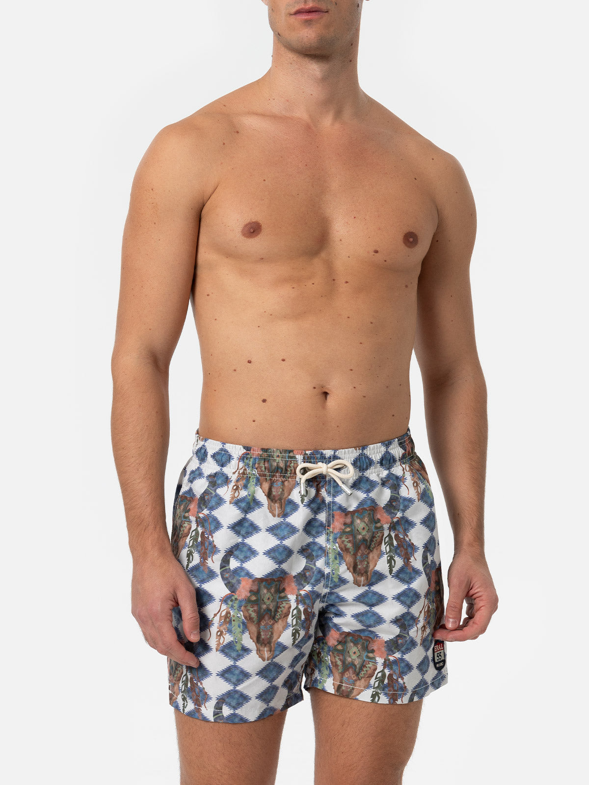 Man classic swim shorts Gustavia with buffalo print - MC2 Saint Barth