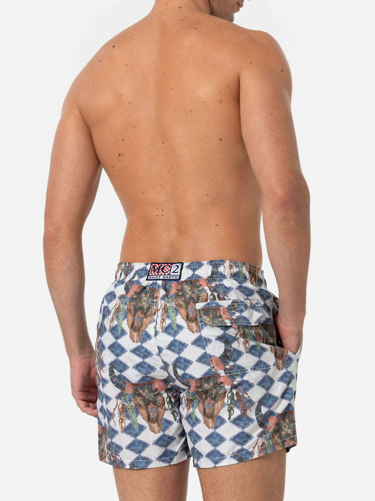 Man classic swim shorts Gustavia with buffalo print - MC2 Saint Barth