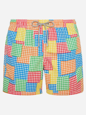 Mehrfarbige Herren-Badeshorts mit Gingham-Karomuster