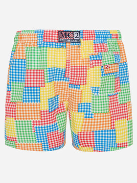 Mehrfarbige Herren-Badeshorts mit Gingham-Karomuster