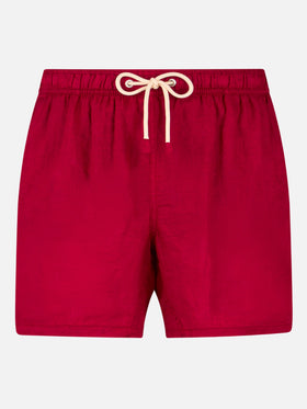Man burgundy linen swim shorts