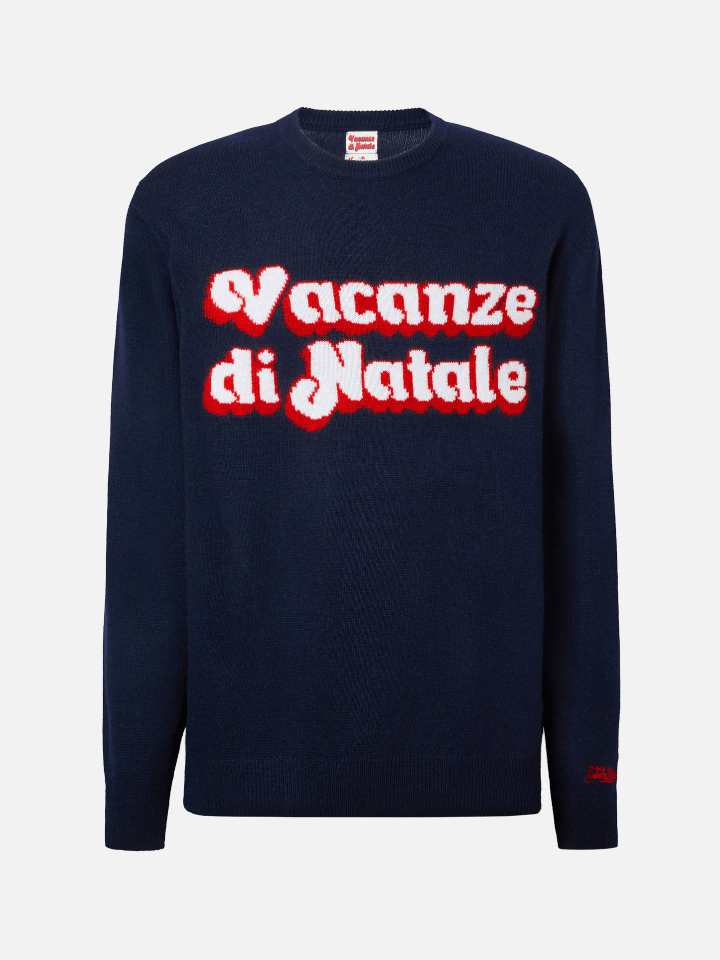Blue sweater Heron with Vacanze di Natale logo jacquard | VACANZE DI NATALE SPECIAL EDITION
