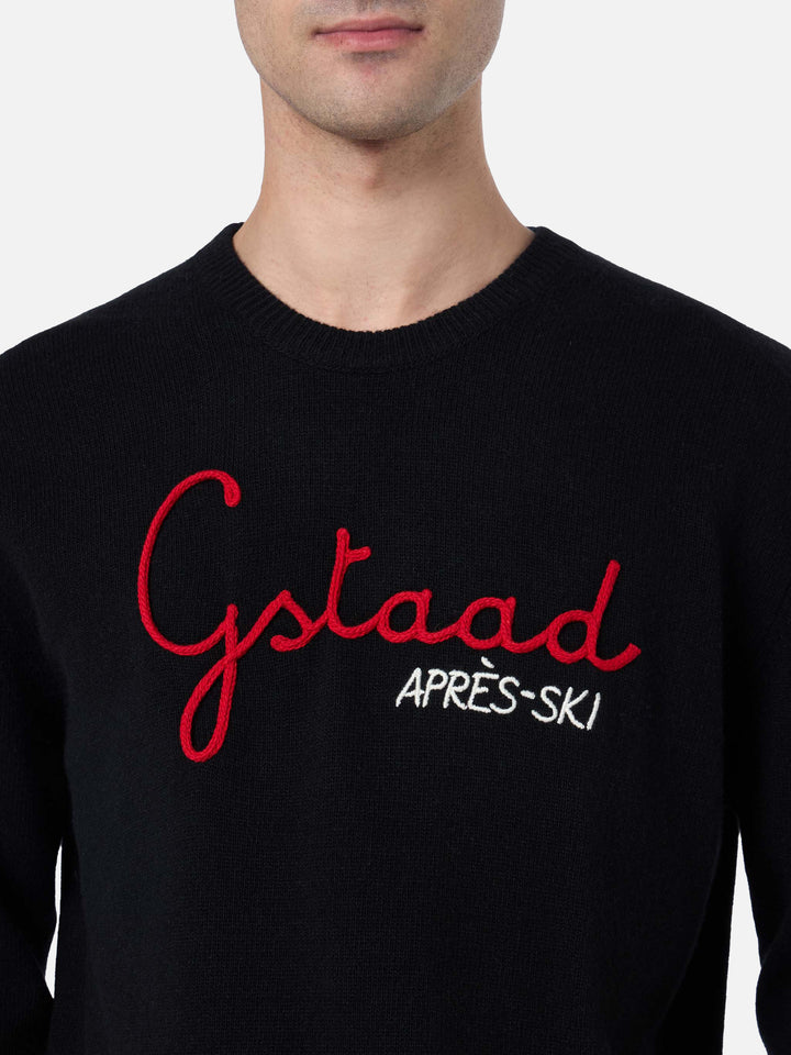 Man black sweater Heron with Gstaad Apres ski embroidery - MC2 Saint Barth