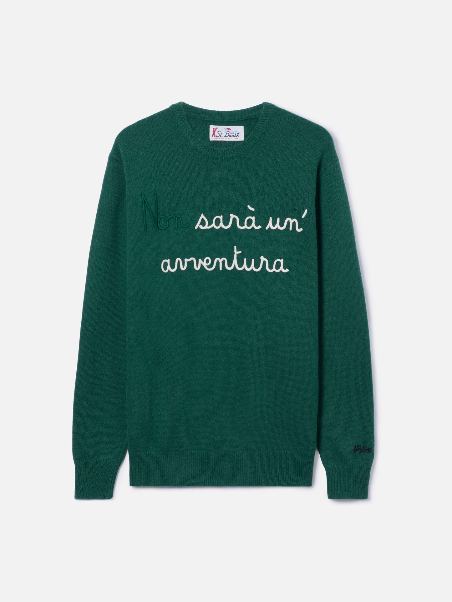 Green sweater Heron with Non sarà un'avventura embroidery