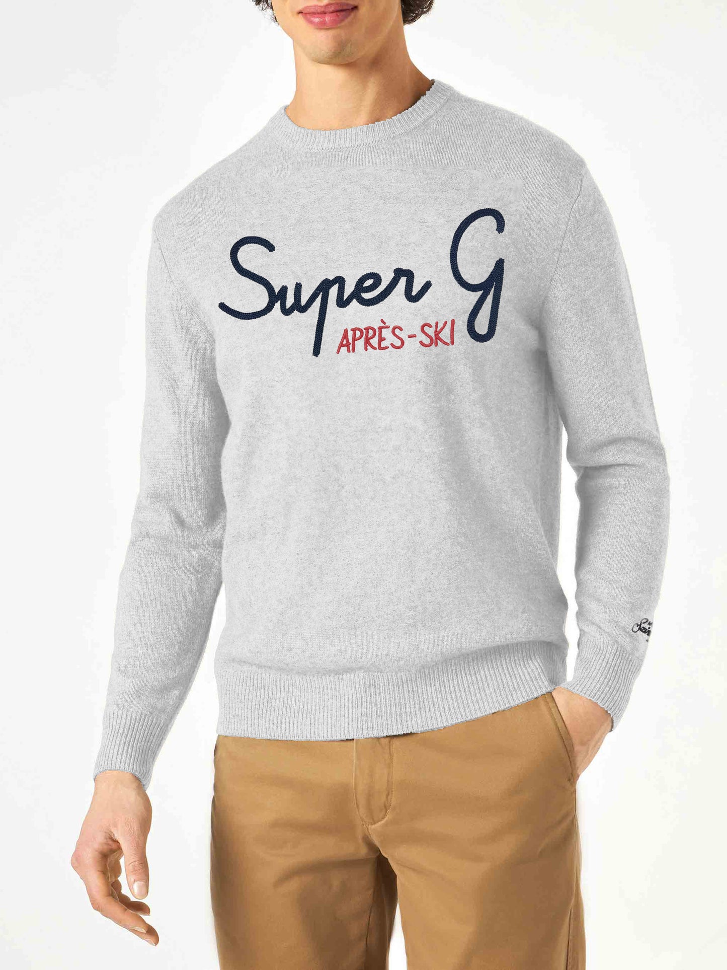 Maglione grigio chiaro Heron con ricamo super G | SUPER G SPECIAL EDITION