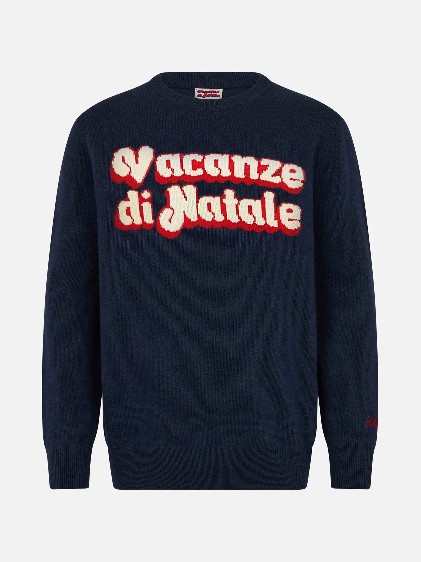 Man blue sweater Heron with Vacanze di Natale logo jacquard | VACANZE DI NATALE SPECIAL EDITION - MC2 Saint Barth