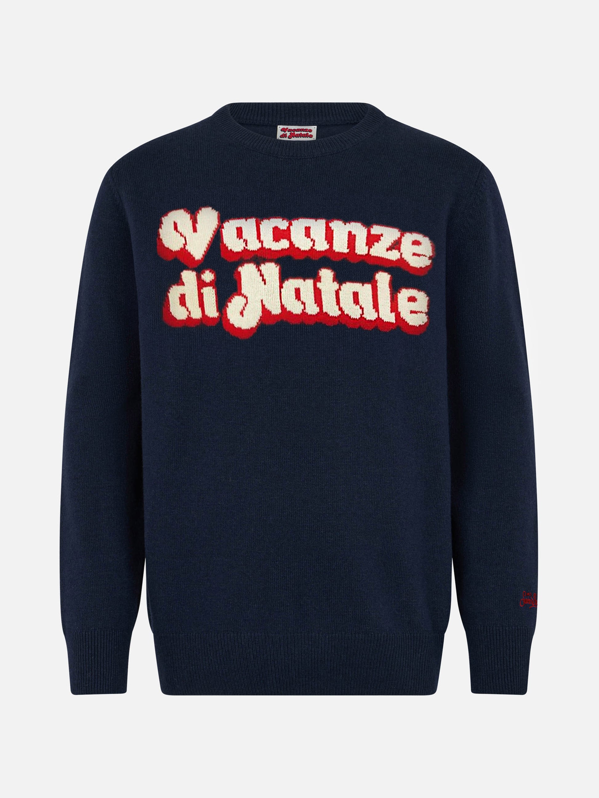 Man blue sweater Heron with Vacanze di Natale logo jacquard | VACANZE DI NATALE SPECIAL EDITION - MC2 Saint Barth