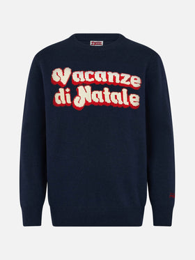 Man blue sweater Heron with Vacanze di Natale logo jacquard | VACANZE DI NATALE SPECIAL EDITION - MC2 Saint Barth