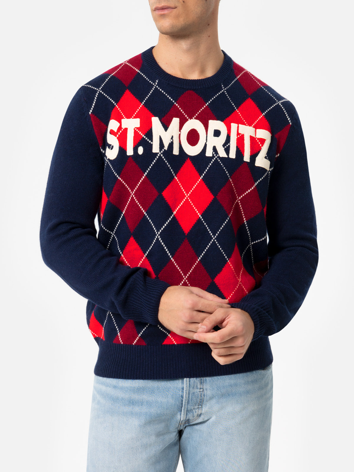 Man argyle sweater Heron with St. Moritz jacquard - MC2 Saint Barth