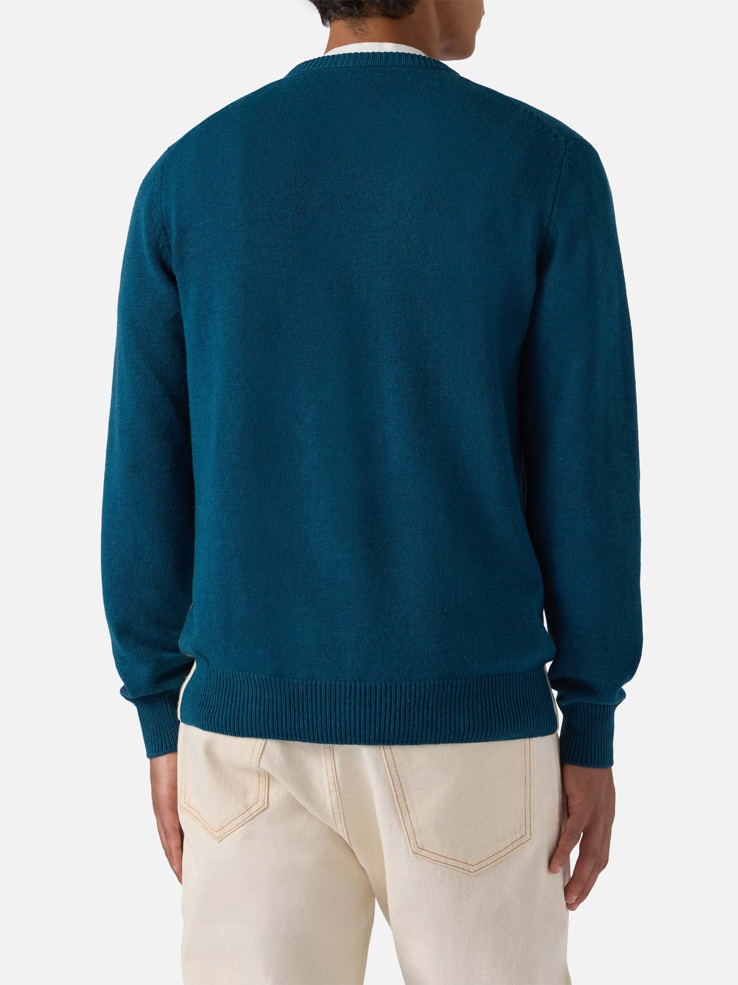 Heron sweater in teal green with Après Ski postcard jacquard