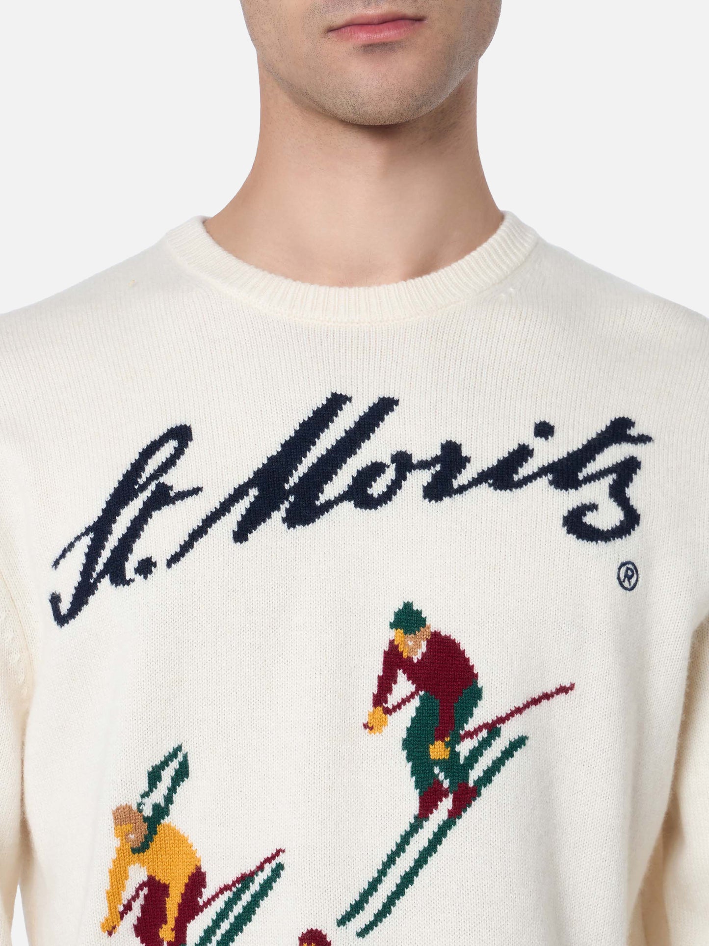 Weisser Herrenpullover Heron mit St. Moritz Jacquard | ST. MORITZ TOP OF THE WORLD SPECIAL EDITION