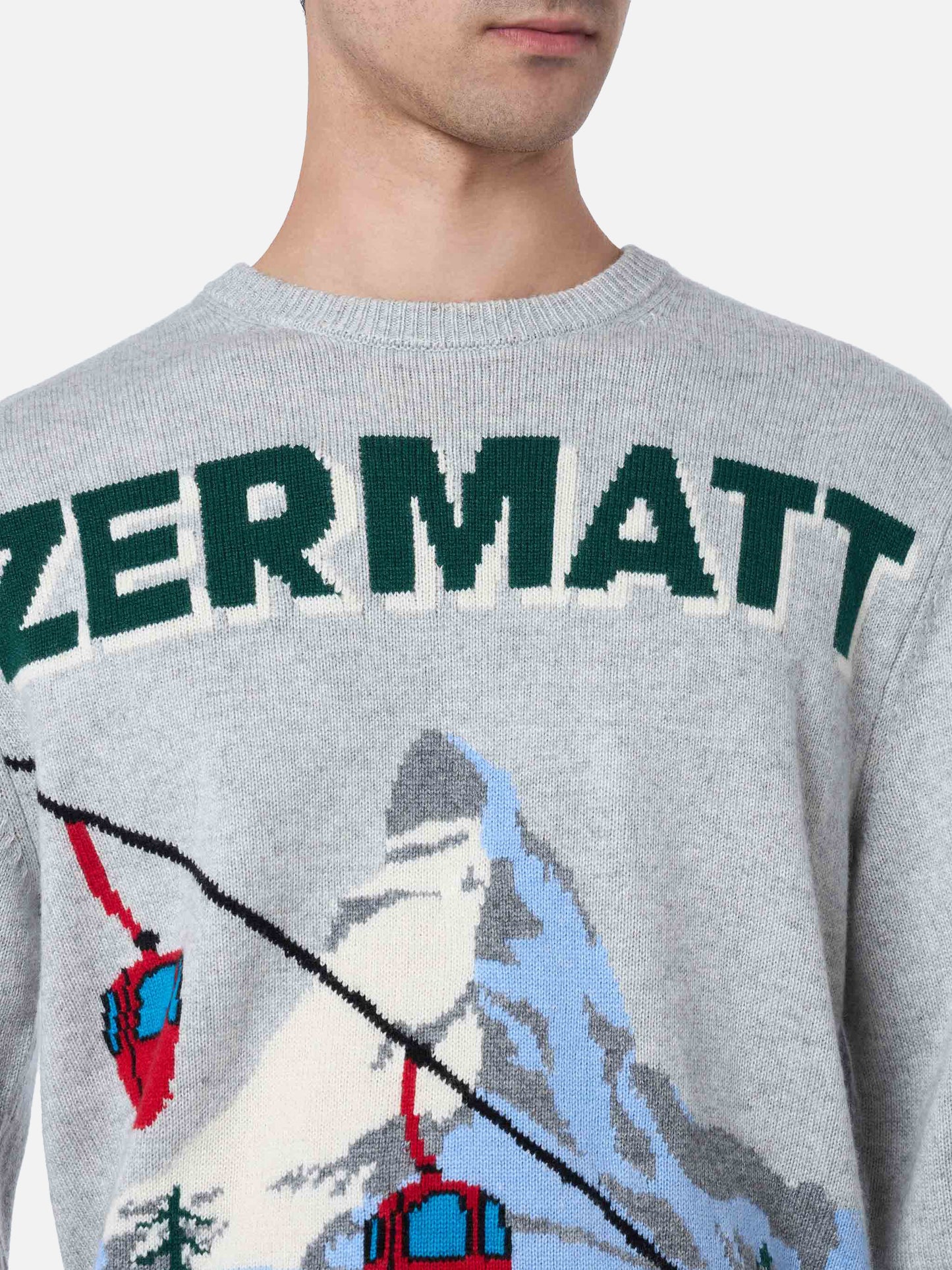 Man gray sweater Heron with Zermatt cable postcard print - MC2 Saint Barth