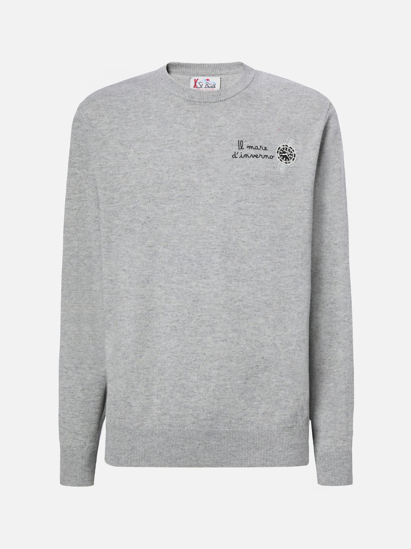 Crewneck sweater Heron Light with Il mare d'inverno embroidery