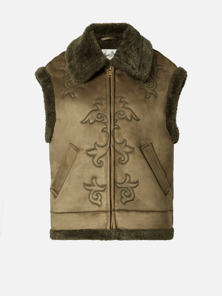 Gilet Hesketh in eco montone con ricamo texano