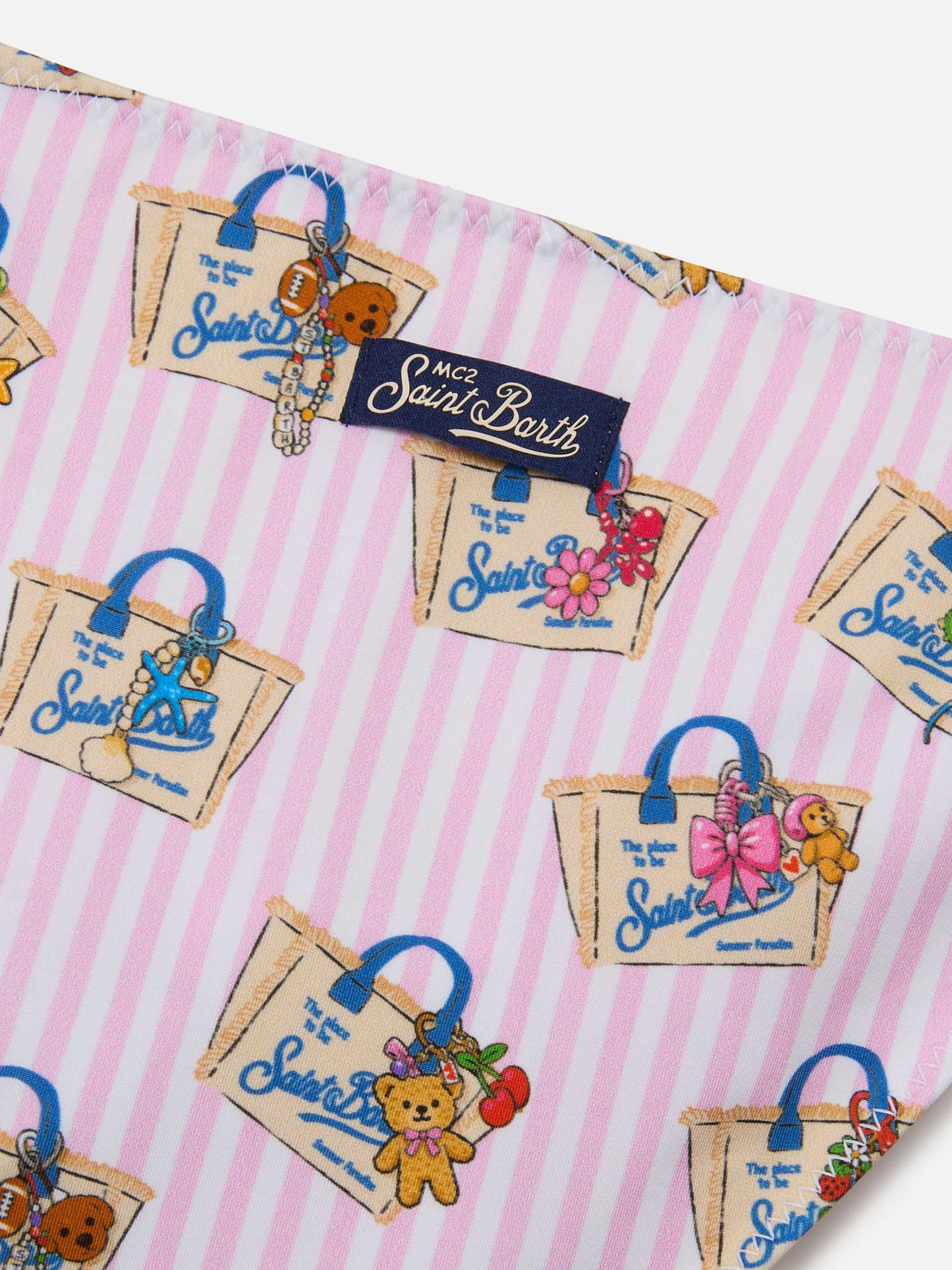 Holly white and pink striped funny print bikini