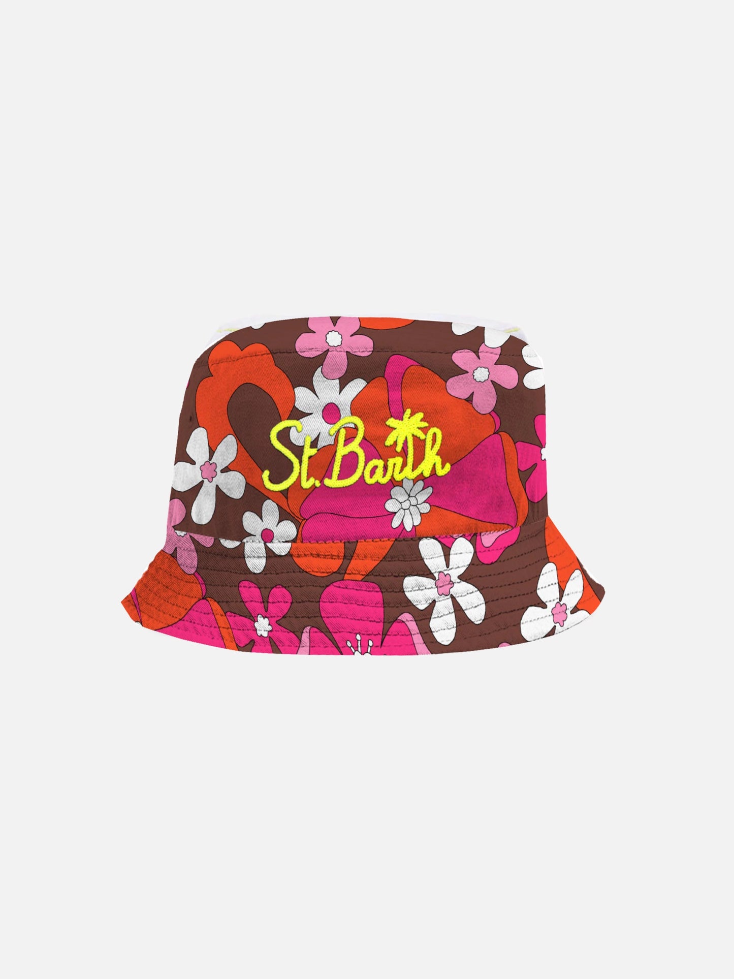Cotton bucket hat with front embroidery and floral pattern