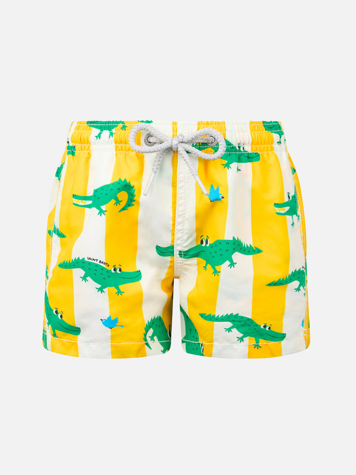 Boy mid-length Jean swim-shorts with crocodile print - MC2 Saint Barth