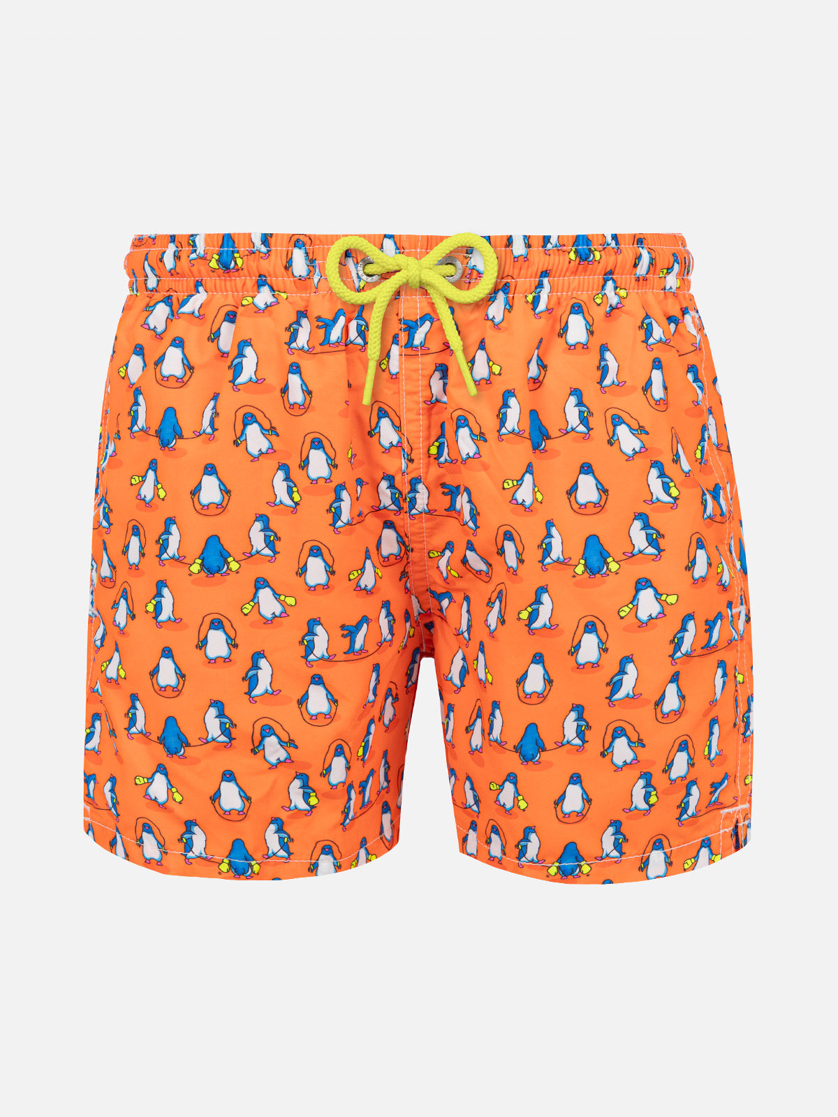 Boy light fabric swim shorts with penguins print