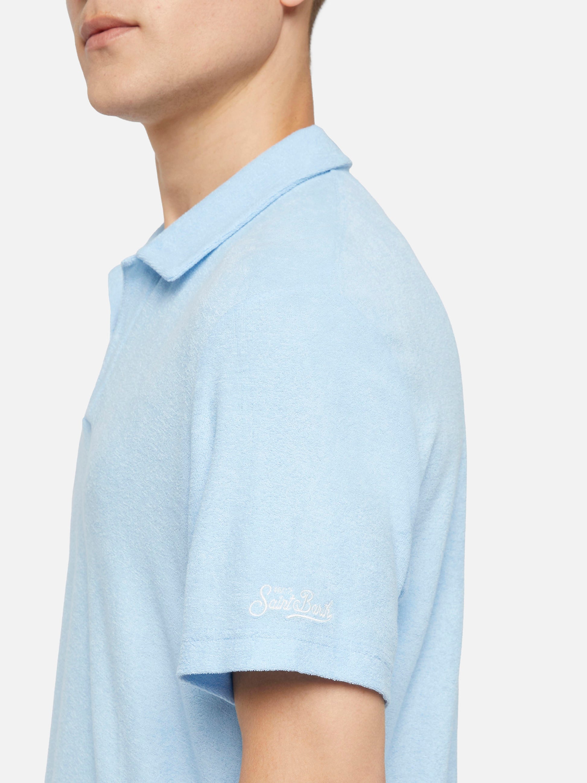 Jeremy light blue terry buttonless polo shirt - MC2 Saint Barth