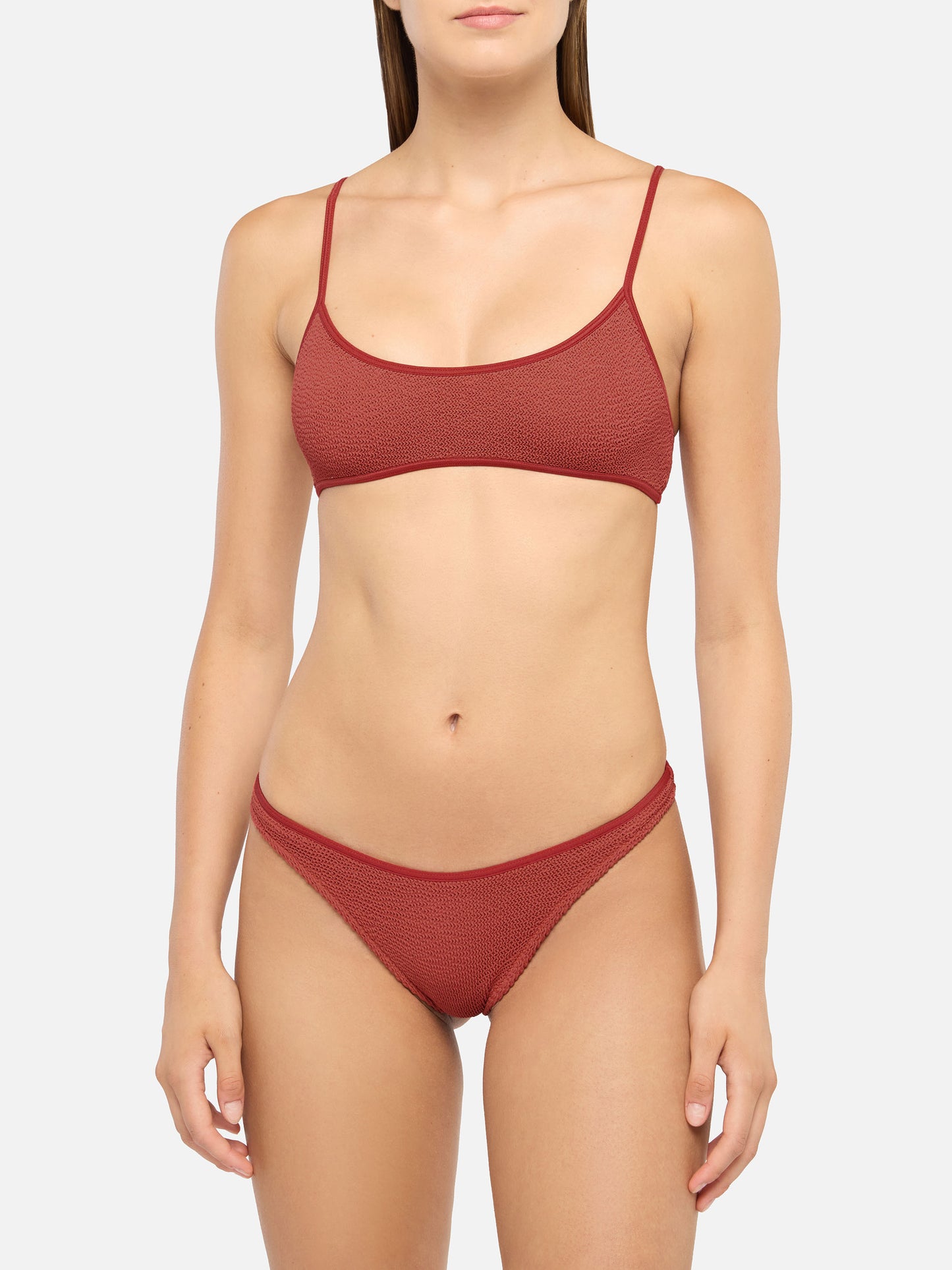 Bralette bikini Judy Naomi with cheeky swim briefs in rust orange crinkle