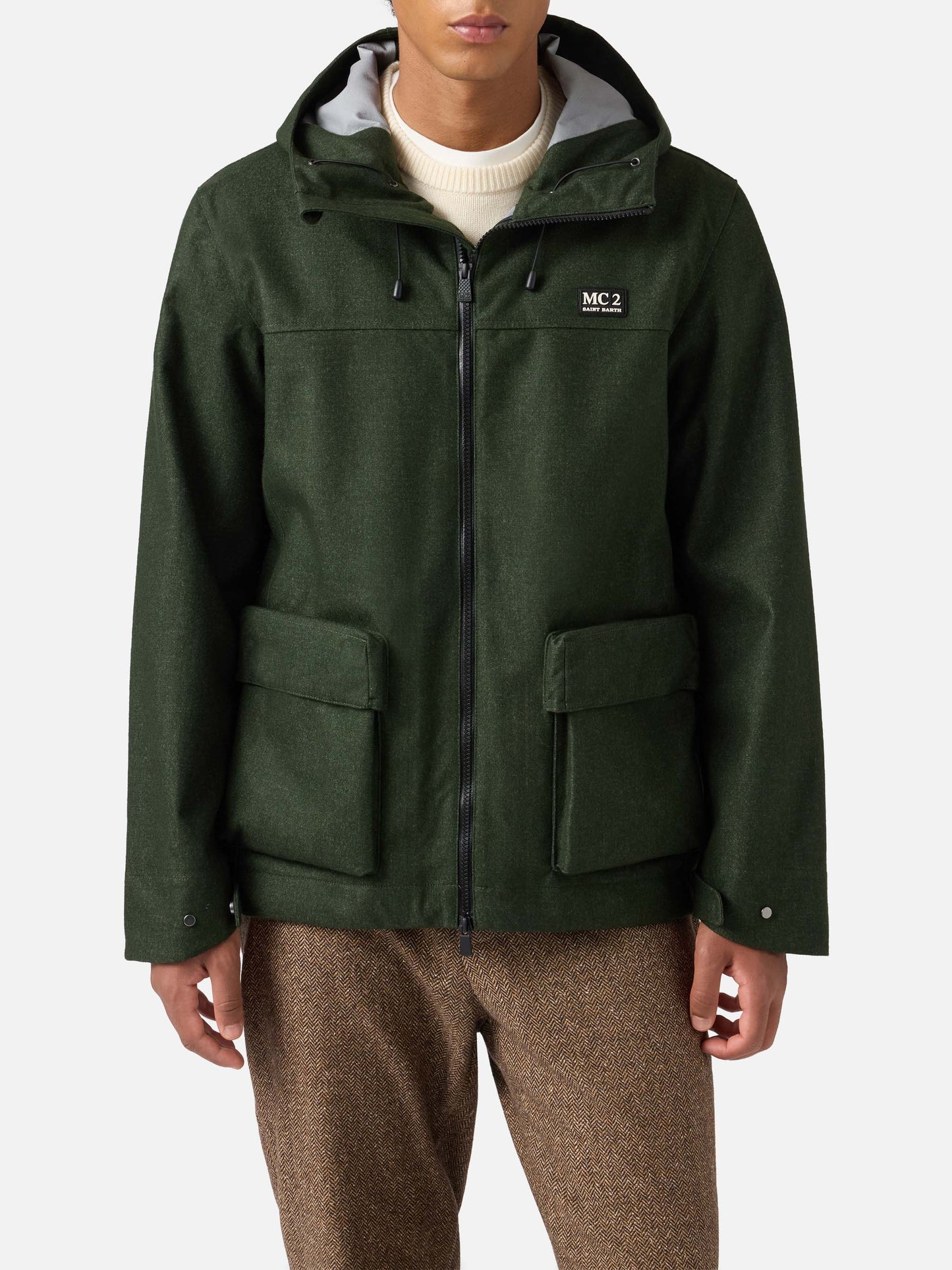 Grüne Windjacke für Herren mit Kapuze