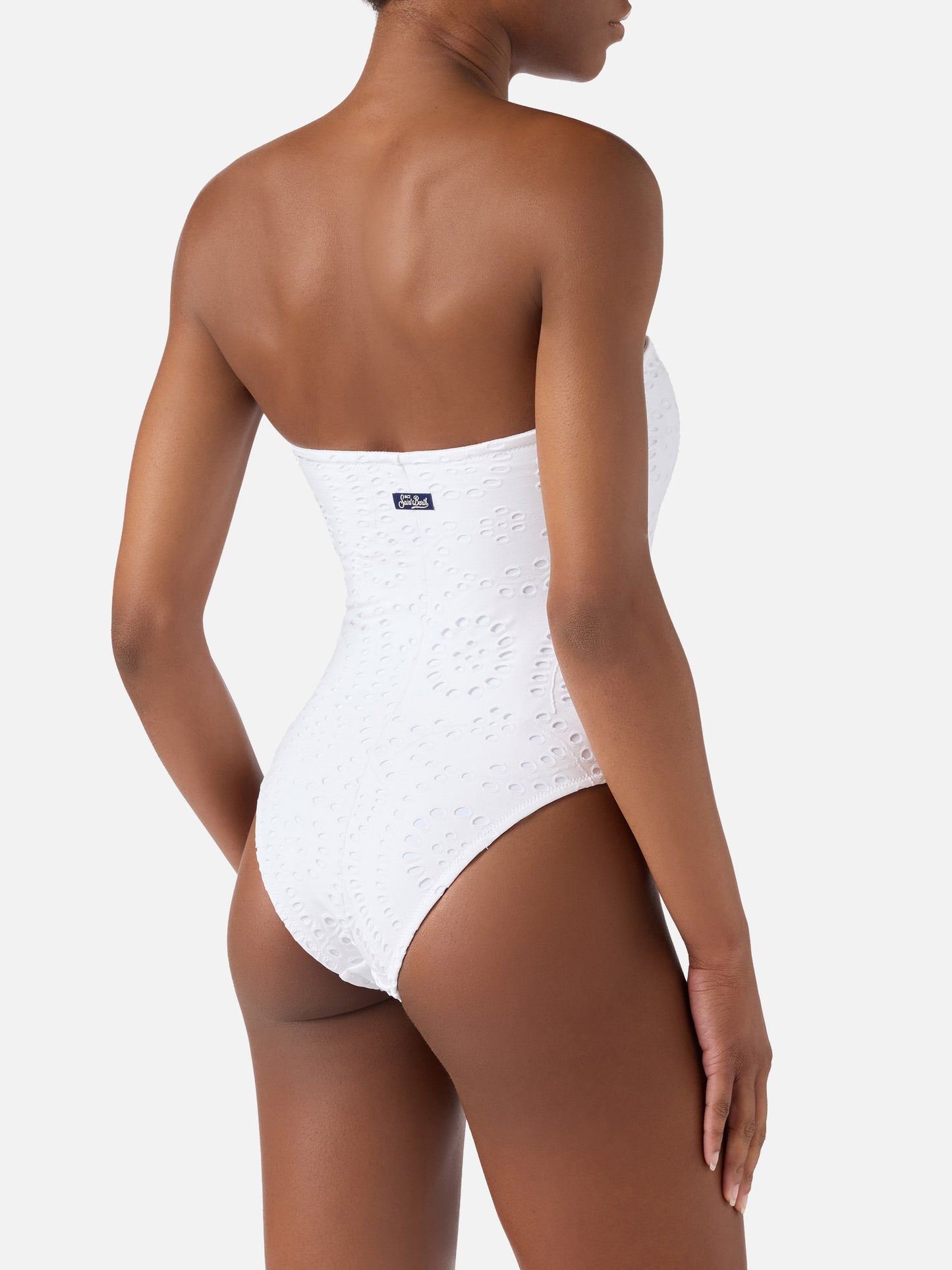 Khyra bandeau one-piece swimsuit in white sangallo textile