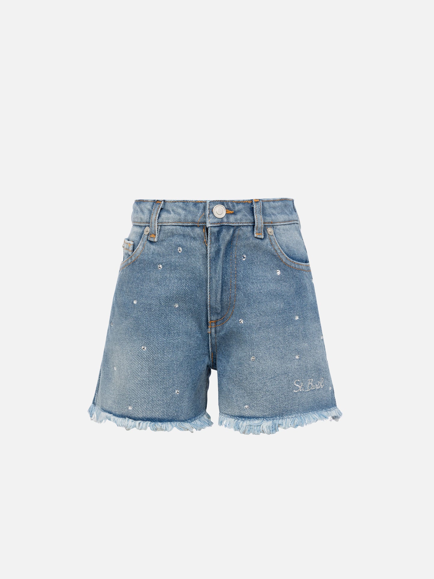 Kiko Jr white denim shorts with rhinestone embellishments - MC2 Saint Barth
