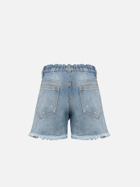 Kiko Jr white denim shorts with rhinestone embellishments - MC2 Saint Barth