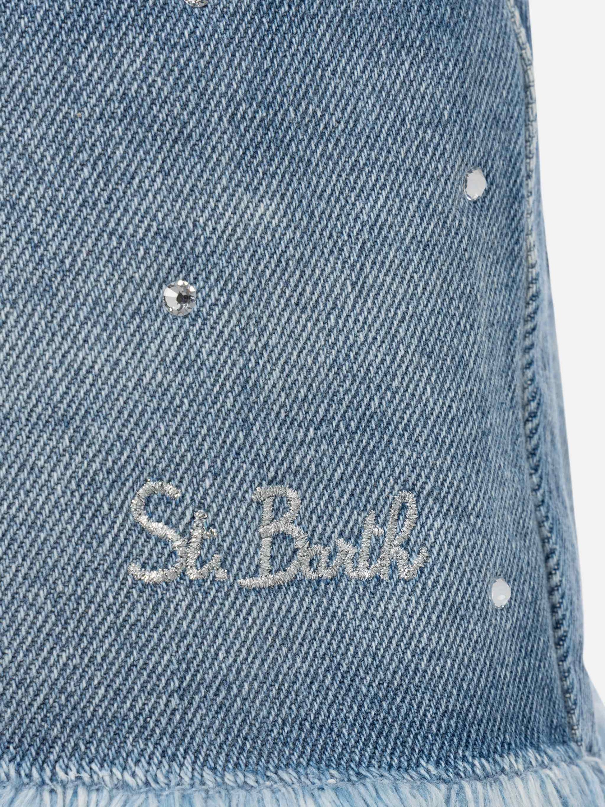 Kiko Jr white denim shorts with rhinestone embellishments - MC2 Saint Barth