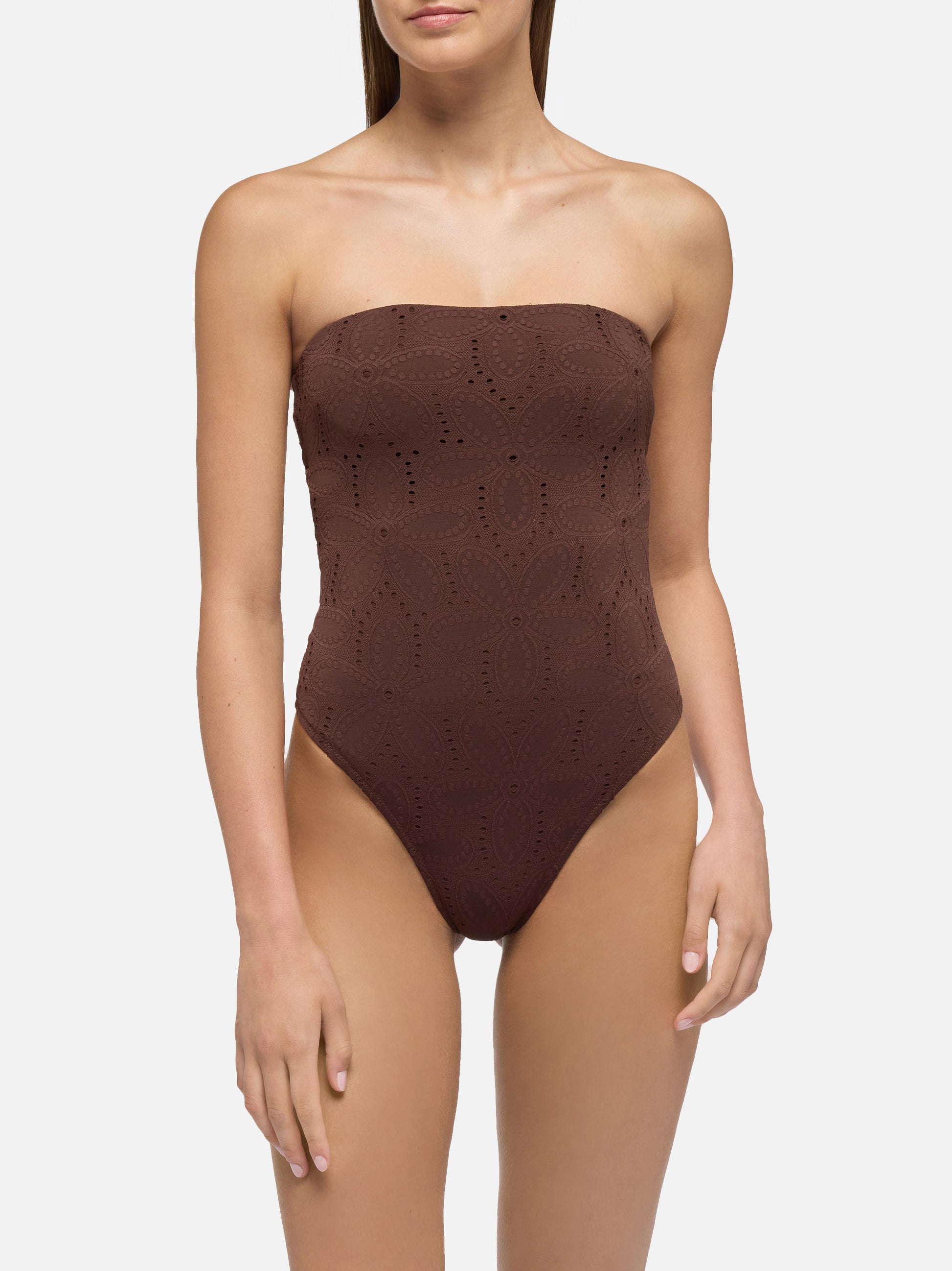 Kayla brown sangallo lace one-piece swimsuit - MC2 Saint Barth