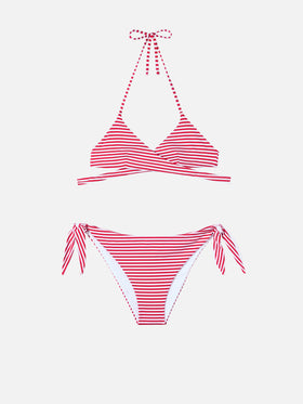 Bikini a triangolo avvolgente Layne Yali con stampa a righe rosse