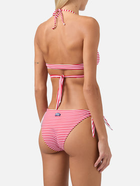 Bikini a triangolo avvolgente Layne Yali con stampa a righe rosse