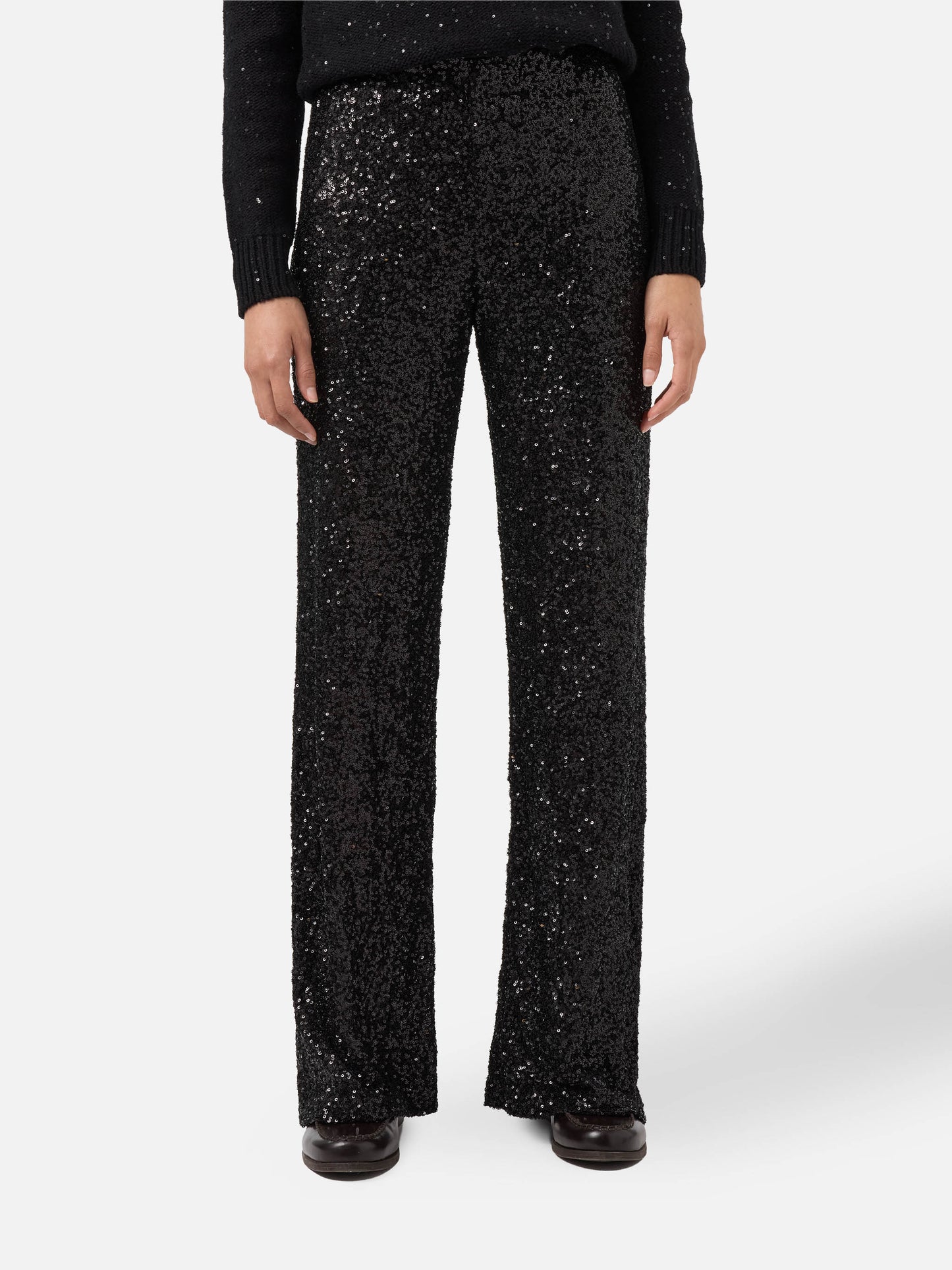 Pantaloni dritti Lucette in tessuto paillettes neri