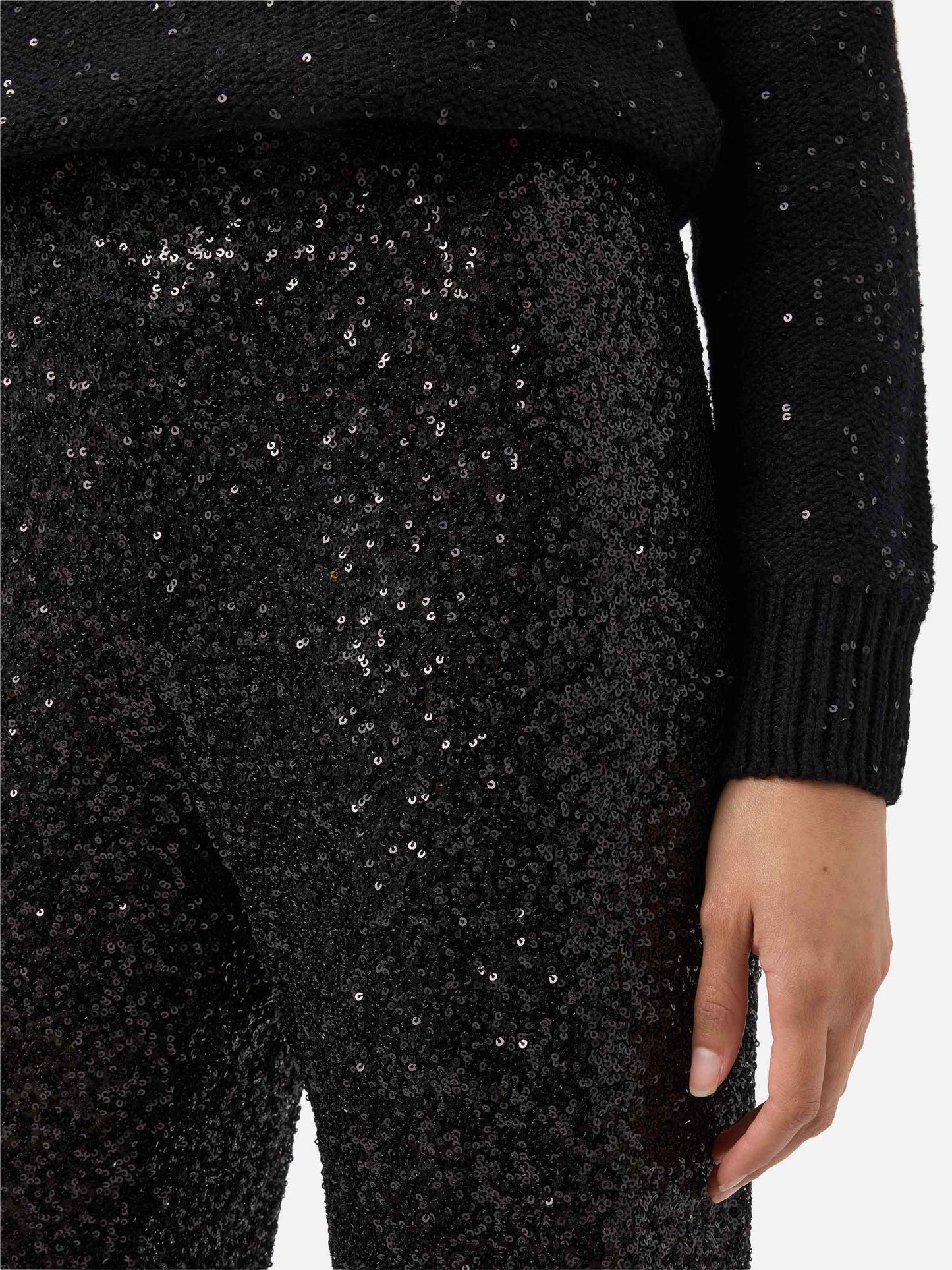 Pantaloni dritti Lucette in tessuto paillettes neri