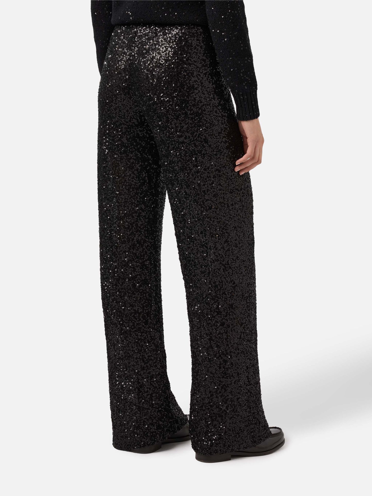 Pantaloni dritti Lucette in tessuto paillettes neri