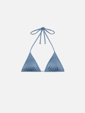 Leah top bikini triangolo shimmer blu avio