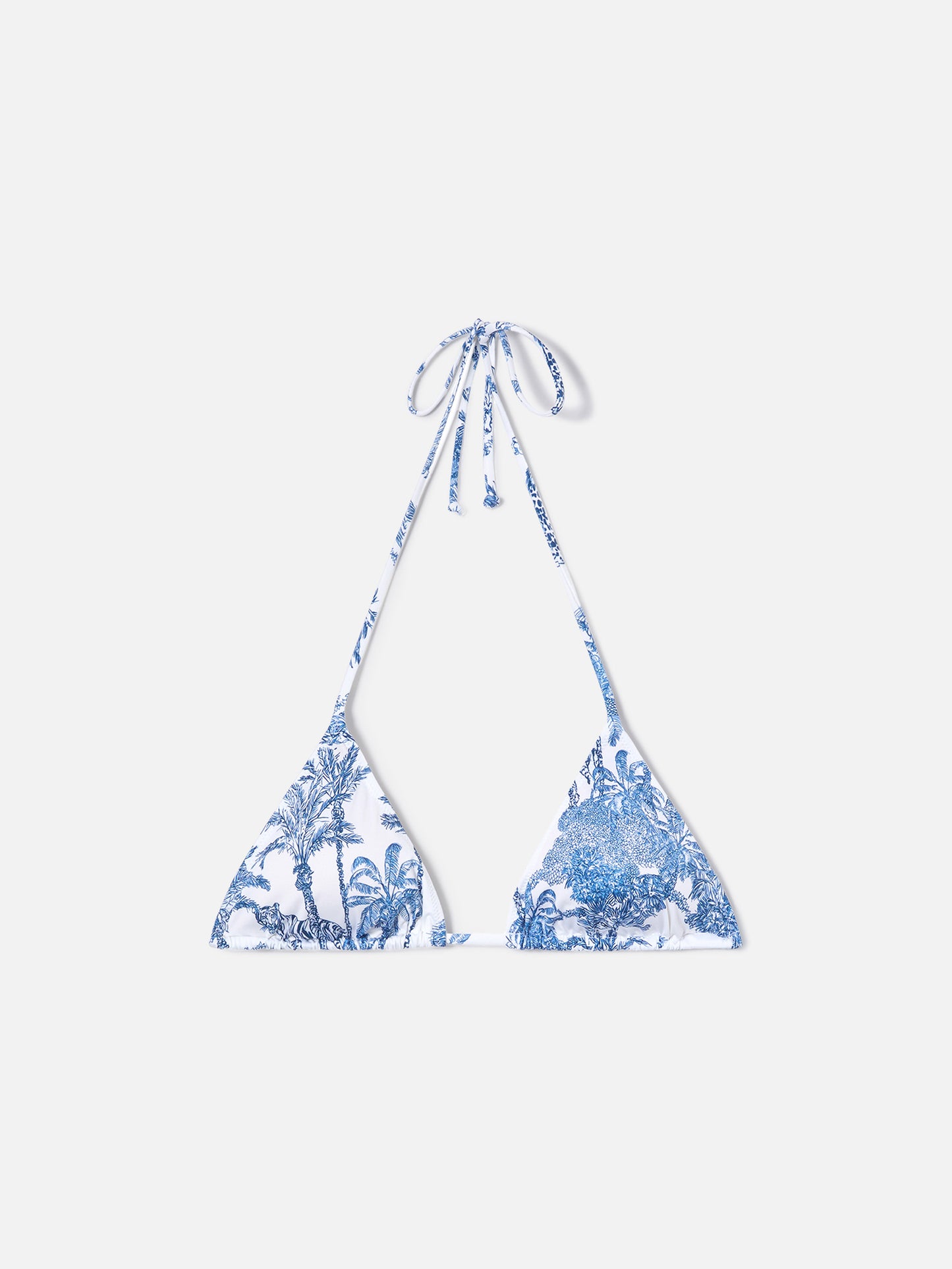 Top bikini Leah triangolo con stampa toile de jouy azzurra