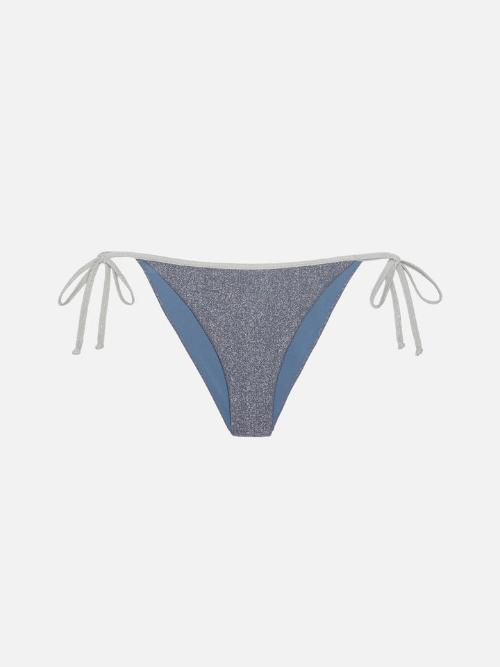 Marielle slip mare classico in lurex color avio blue con profilo argento
