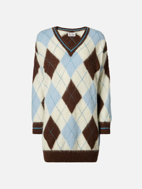 Abito da donna in maglia morbidissima con motivo argyle jacquard