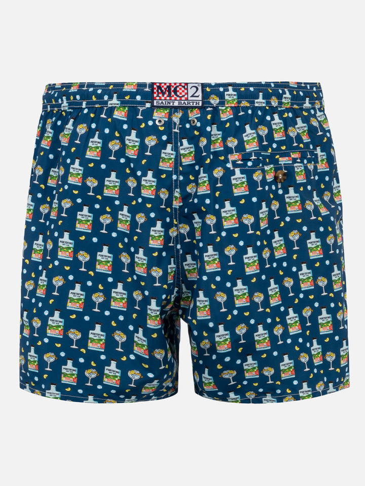 Man light fabric swim shorts with Portofino gin print | PORTOFINO DRY GIN SPECIAL EDITION - MC2 Saint Barth