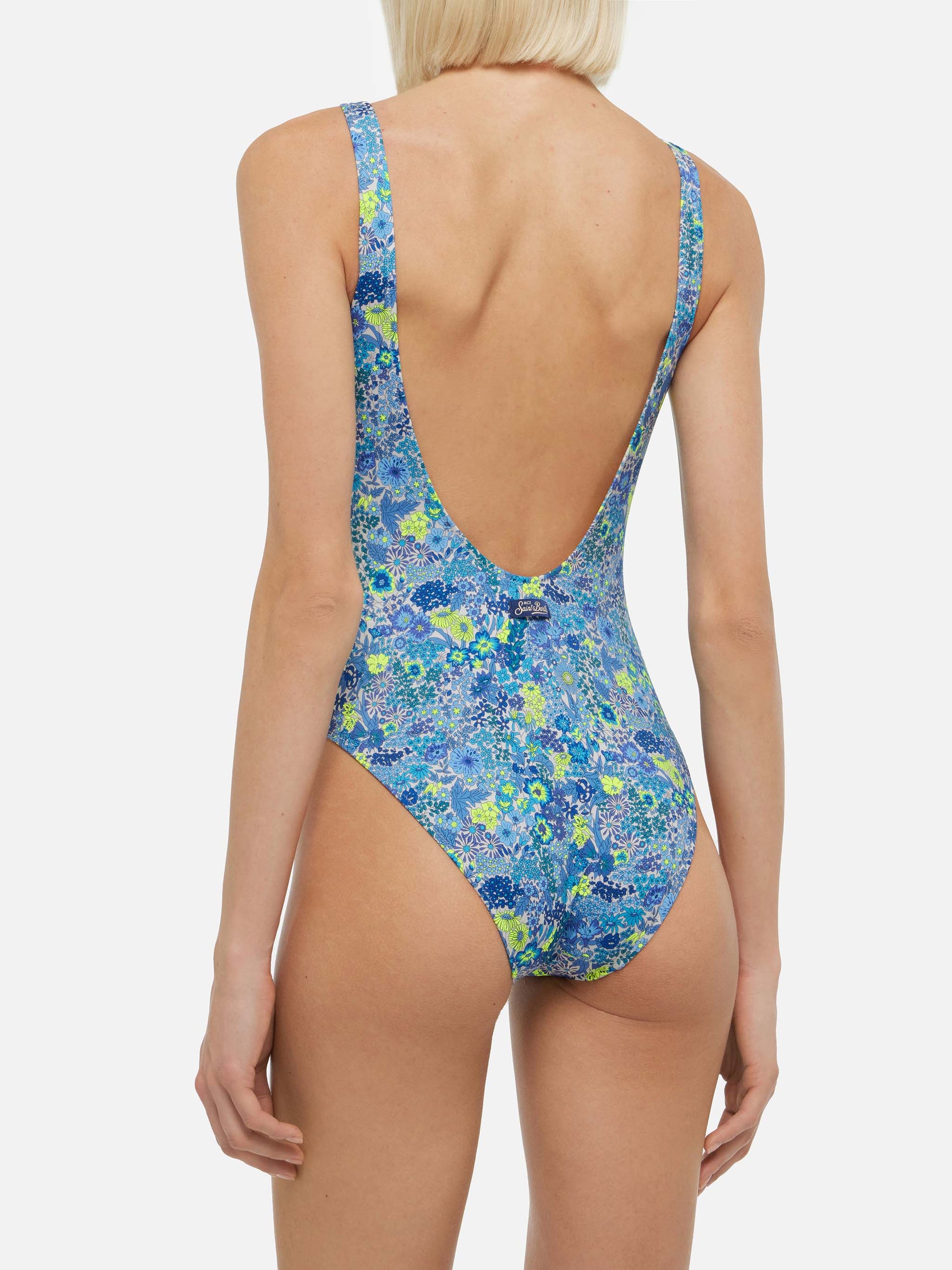 Lora scoopback one piece swimsuit with Margaret Annie print | MADE WITH LIBERTY FABRIC - MC2 Saint Barth