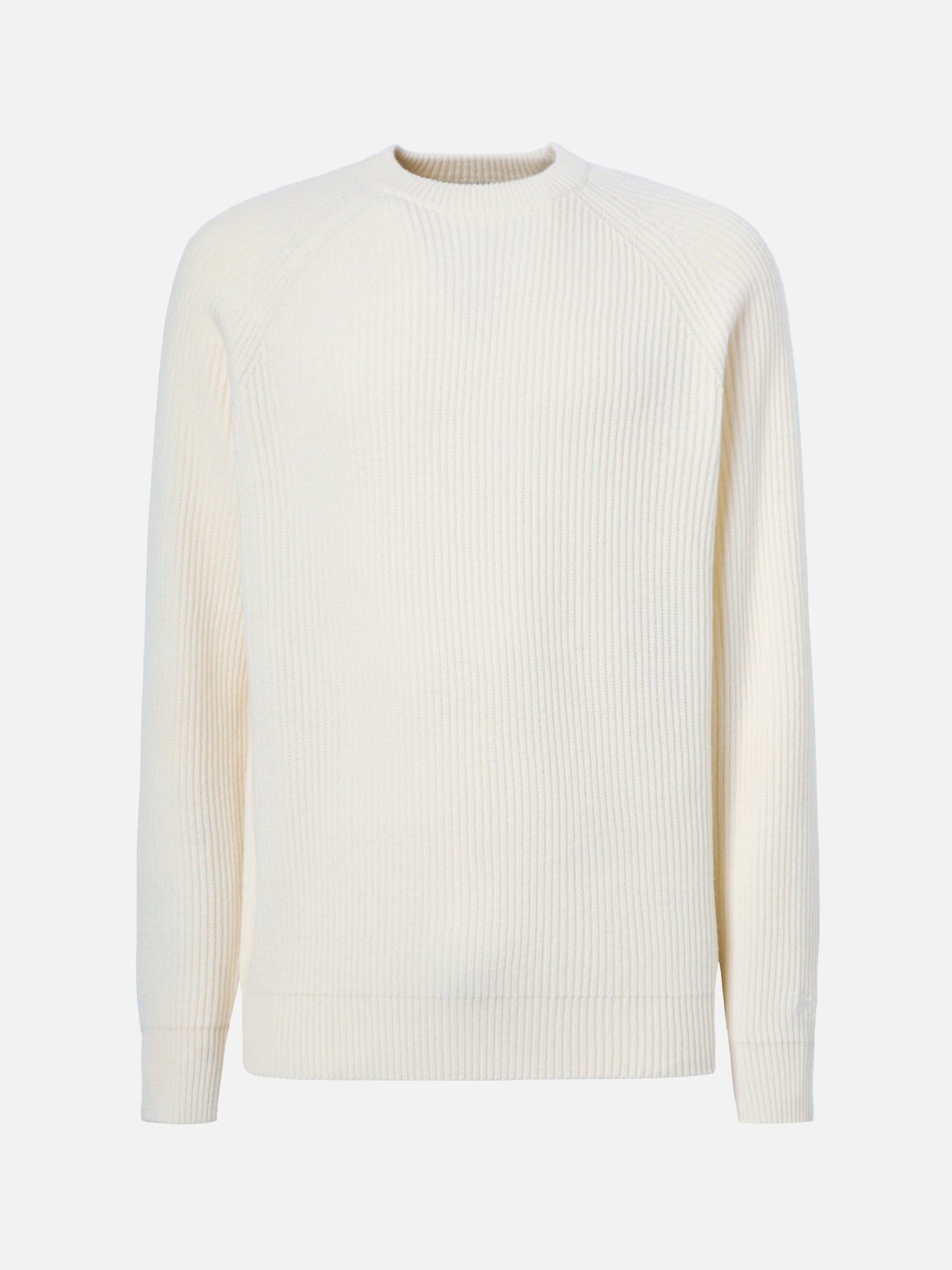 Marine pure-wool sweater in white with English rib knit