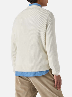 Marine pure-wool sweater in white with English rib knit
