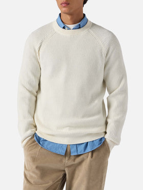 Marine pure-wool sweater in white with English rib knit
